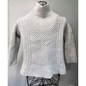 AYR Square Cable Knit Turtleneck Sweater Sz Medium Gray 100% Fine Merino Wool